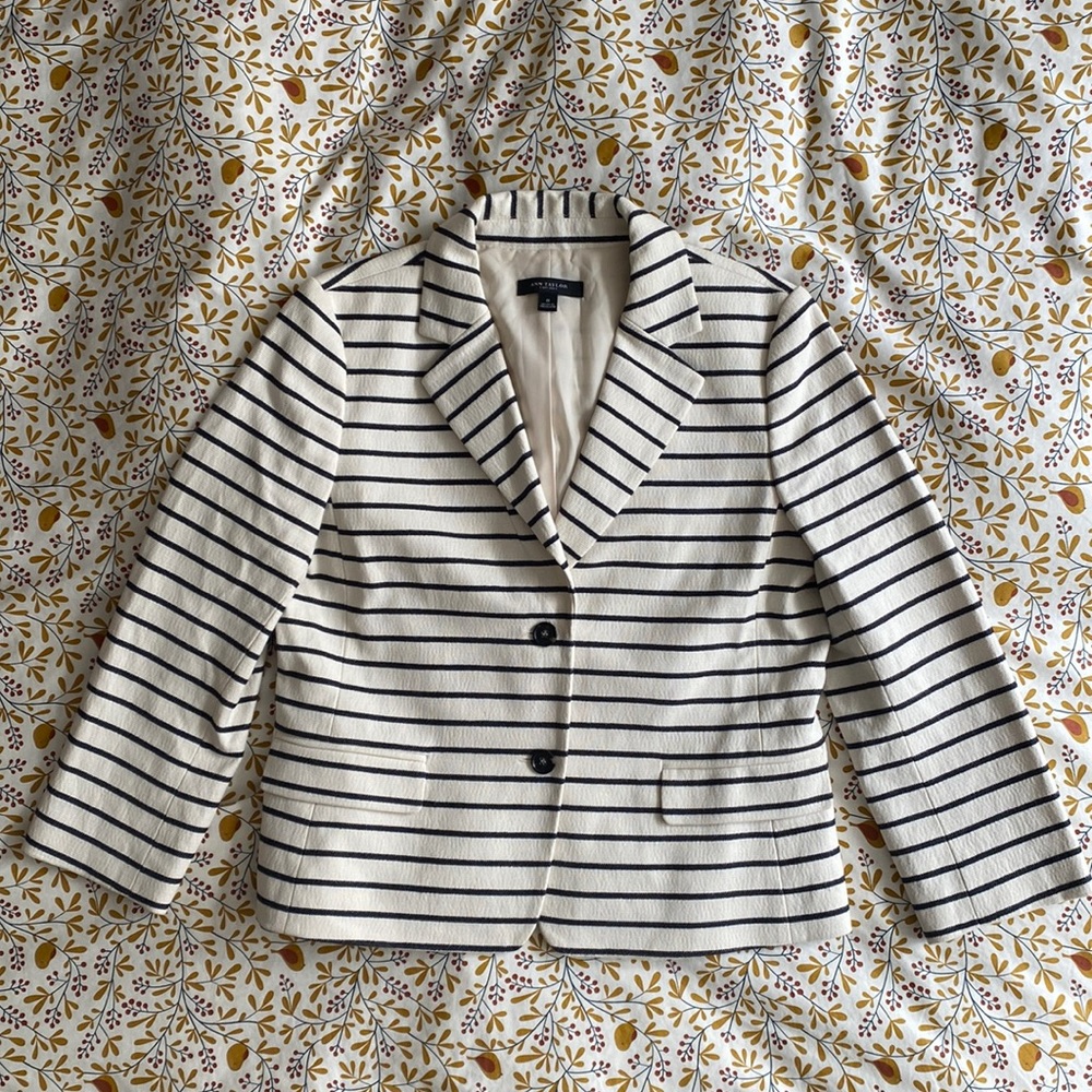 Ann Taylor Marine Stripe Cropped Blazer (Size 8)
